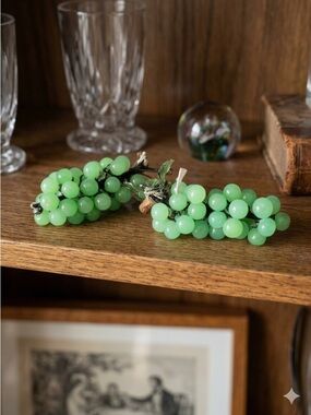 Pair of Vintage Art Glass Chinese Jade Green Glass Grape Bunches MCM 1950s